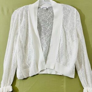 Calvin Klein Woman's Cropped Knit See-Through Cardigan White Lace Medium Boho
